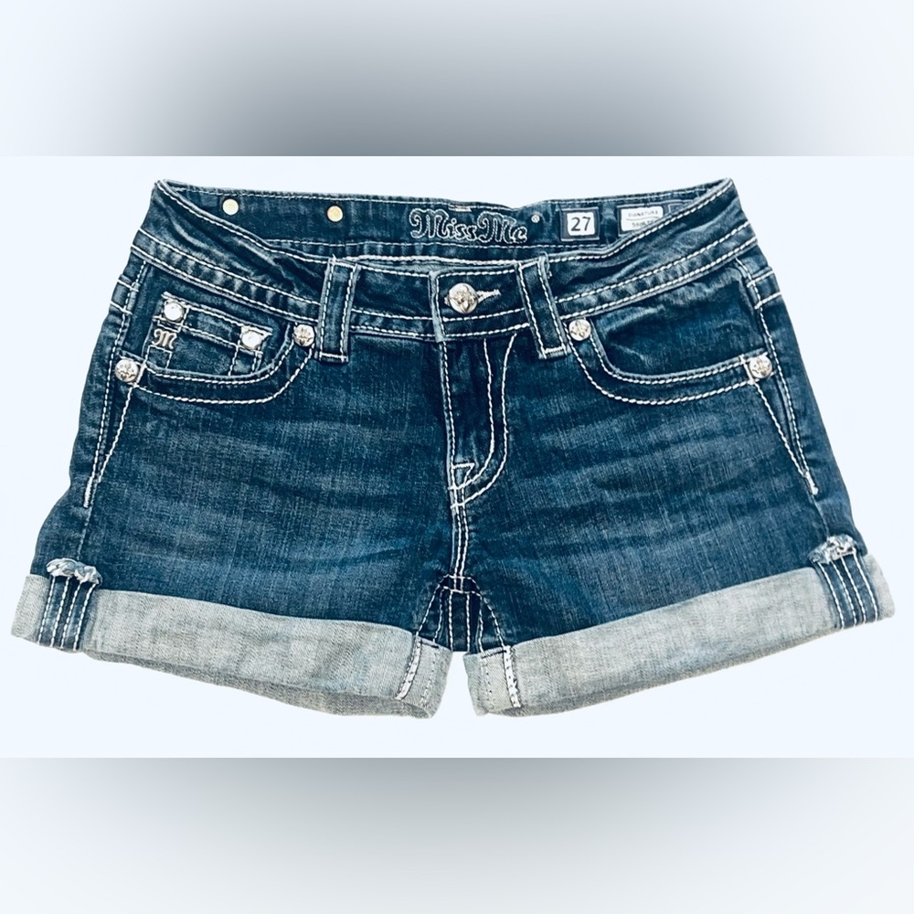 Miss Me Women's Denim Cuffed Shorts - Blue